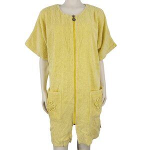 Women's Vintage Stan Herman Yellow Terrycloth Chenille Zip-Front Pockets Robe Sm